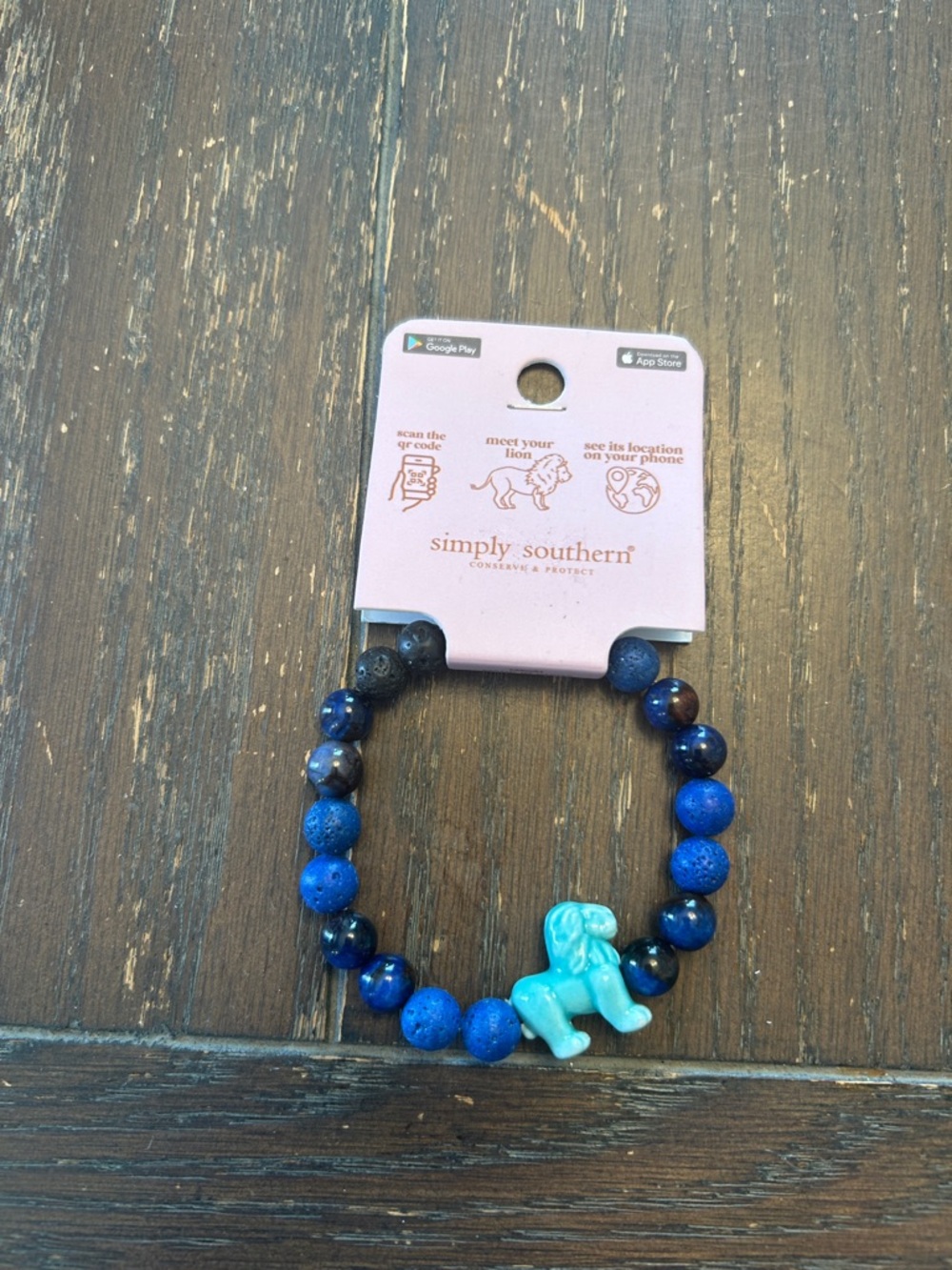 Simply Southern Blue and Turquoise Lion Beaded Kids Bracelet